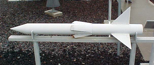 Ducted rocket in the rocket garden at Thiokol. Note the air intakes in center of rocket